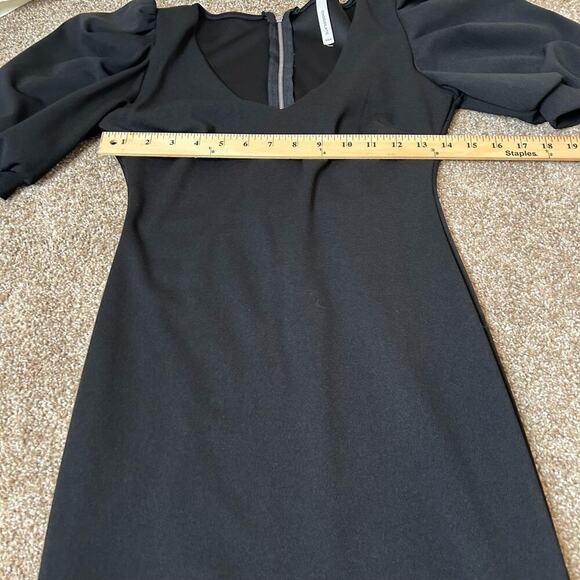 Chocolate brand dress Made in USA LBD puff sleeve V-neck black dress SZ M career - Picture 6 of 11